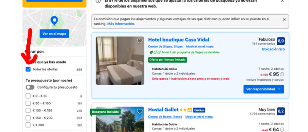 Busca hoteles en oferta en Booking para el finde