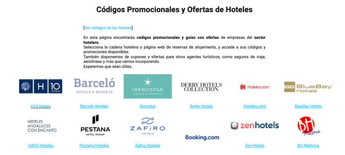 Página códigos promocionales y ofertas en hoteles